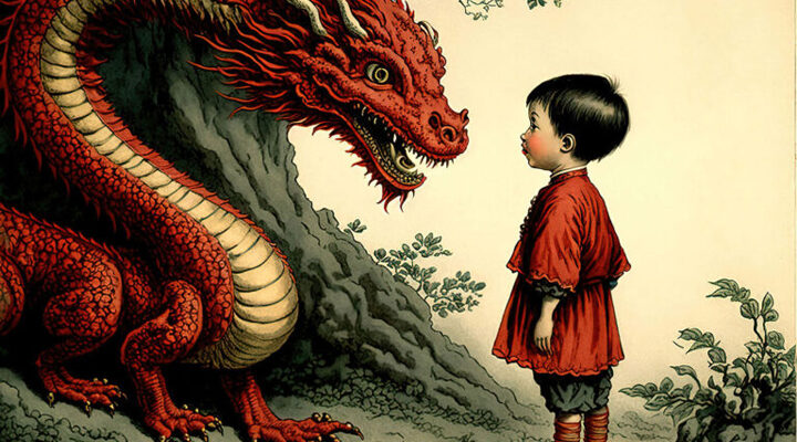 Dragon (feelings) confronting a little boy