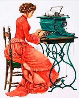 woman with antique typewriter